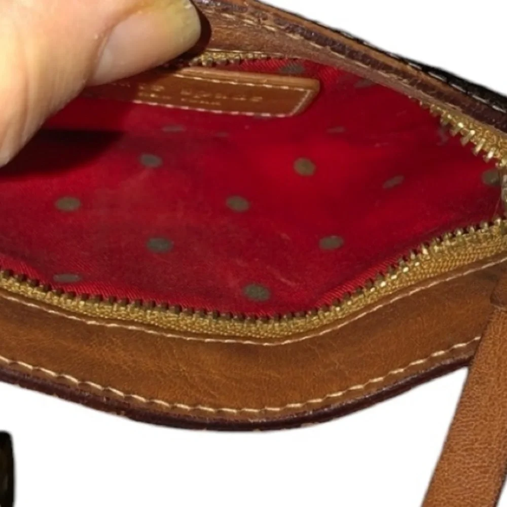Kate Spade  Wristlet & keychain brown with black & Red details like new